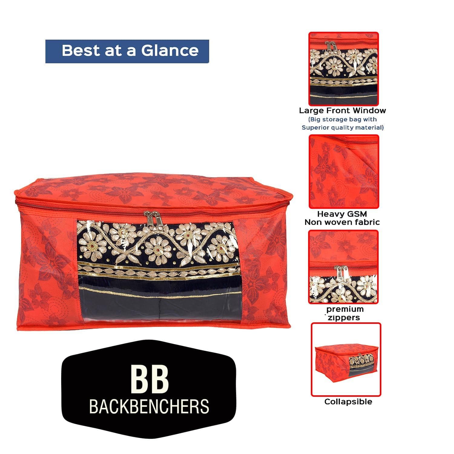 BB BACKBENCHERS Multipurpose Storage Bag ( pack of 6 , red flower ) - halfpeapp