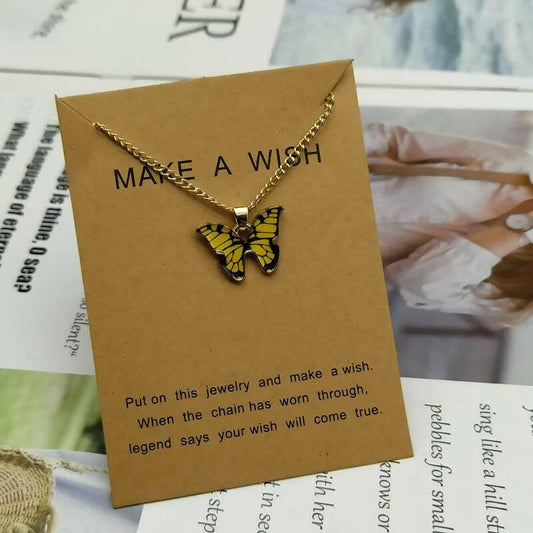 Pinapes Trendy Fashion Butterfly Make a Wish Card Fashion Necklace Chain for Women & Girls - HalfPe