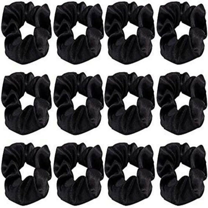 SENECIO Black Velvet Scrunchie Girls Elastic Hair Rubber Bands (Pack of 12Pc) - HalfPe