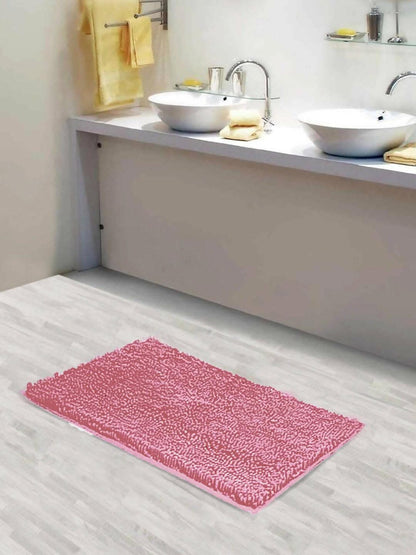 Lushomes Bathroom Mat, 1800 GSM Floor Mat with High Pile Microfiber, anti skid mat for bathroom floor, bath mat, door mats for bathroom, kitchen mat, mats (16 x 24 Inch, Pink) - HalfPe