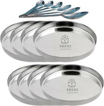 SHINI LIFESTYLE Steel Lunch plates with spoon (pack of 16) - HalfPe