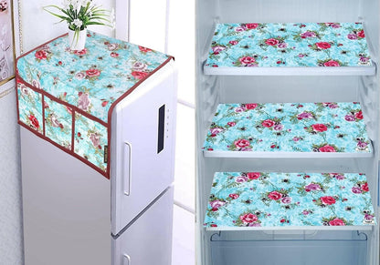 WISHLAND 1 Pc Fridge Cover for Top with 6 Pockets + 1 Handle Cover + 3 Fridge Mats( Fridge Cover Combo Set of 5 Pcs) - HalfPe