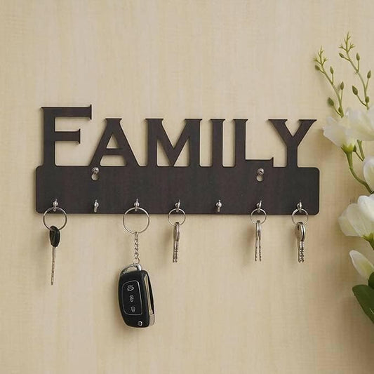 Webelkart Wooden Matte Finish Family Key Holder with 7 Keys Hooks (Brown) - HalfPe