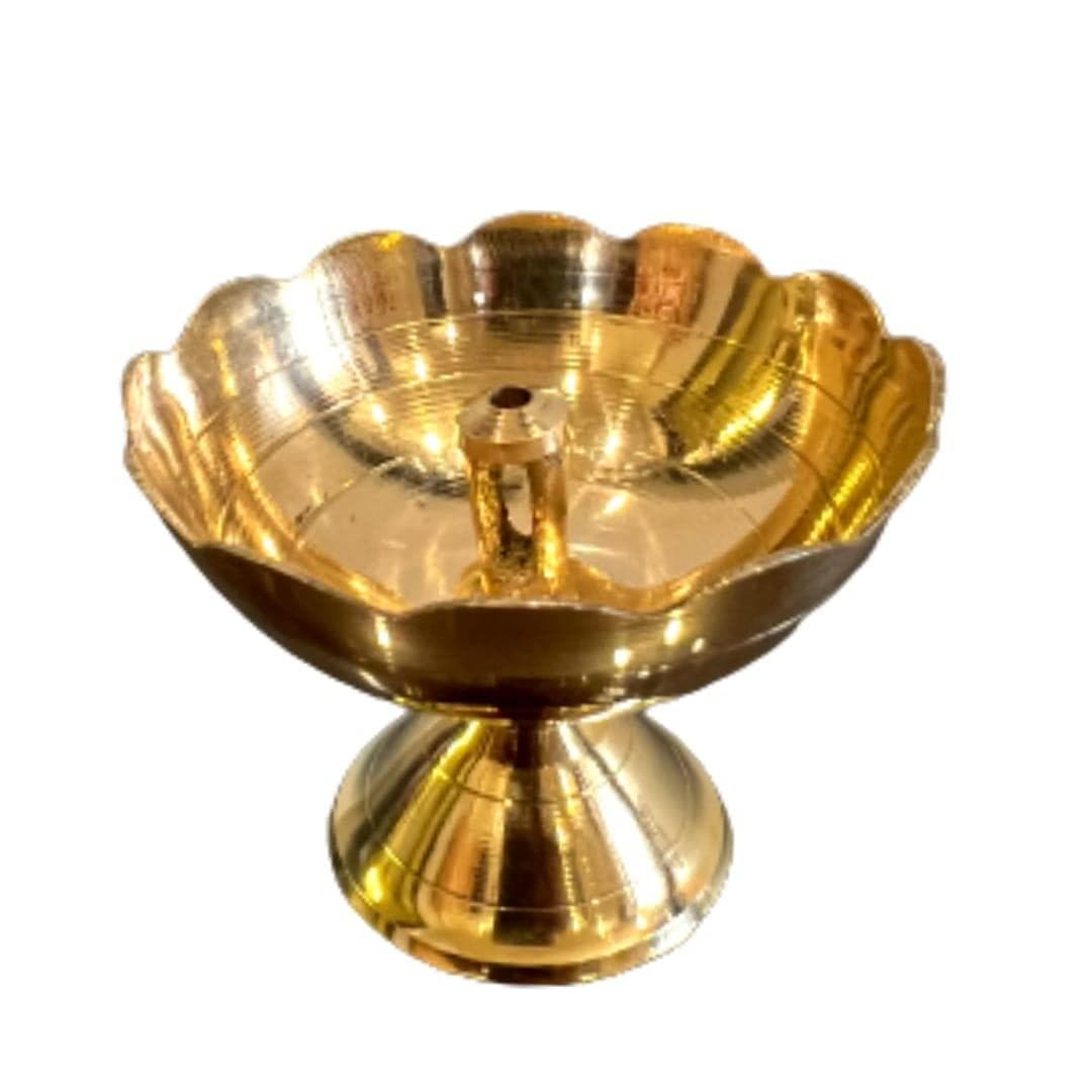 Brass diya oil puja lamp engraved design - halfpeapp