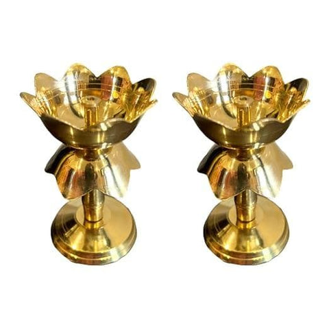 Brass fancy kerala diya oil lamp stand for puja (pack of 2) - halfpeapp