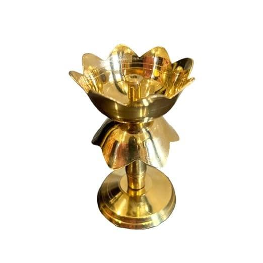 Brass fancy kerala diya oil lamp stand for puja (pack of 2) - halfpeapp