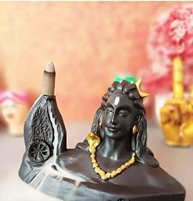 Brassy backflow incense burner shiva mahayogi shivling water fountain (10 cones 20 cm) - halfpeapp