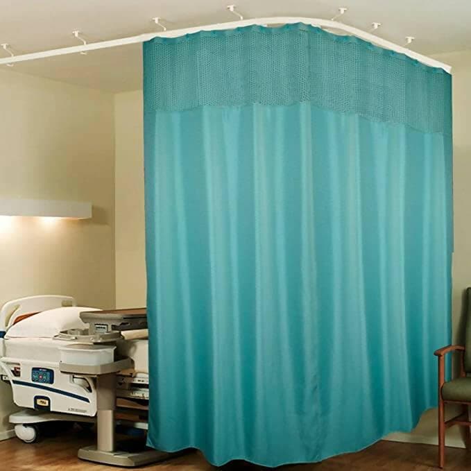 Hospital Partition Curtains, Clinic Curtains Size 12 FT W x 7 ft H, Channel Curtains with Net Fabric, 100% polyester 24 Rustfree Metal Eyelets 24 Plastic Hook, Dark Green Zig Zag, (12x7 FT) - HalfPe