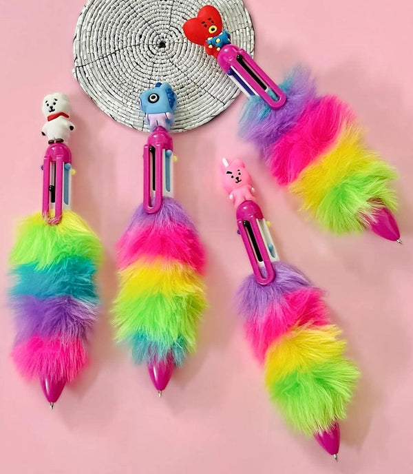Bt21 theme 6 in 1 fur pen (pack of 4pcs) - halfpeapp