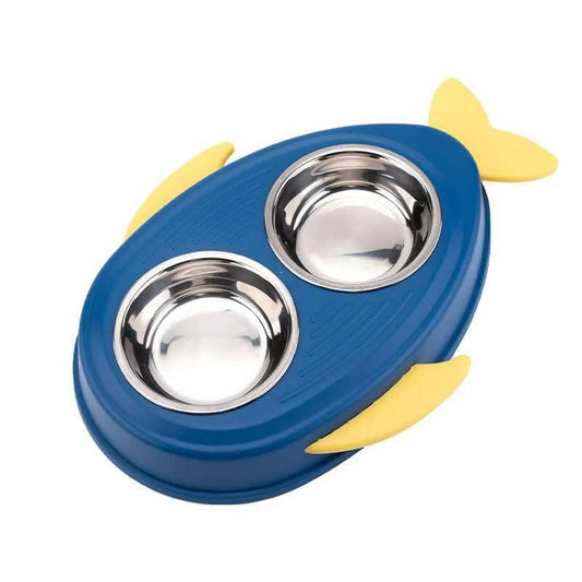 PetGains PGWC Pet Food Feeder Water Double Bowl Fish Eco PP (Blue) - HalfPe