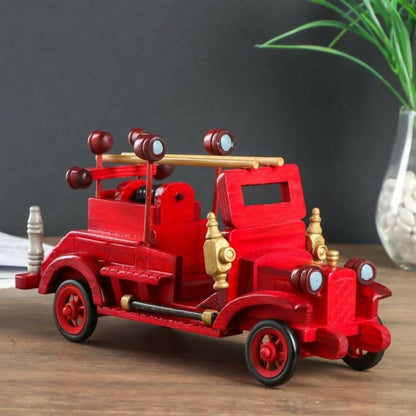 GM Wooden Fire Truck Showpiece For Home & Office Décor Decorative Showpiece - HalfPe