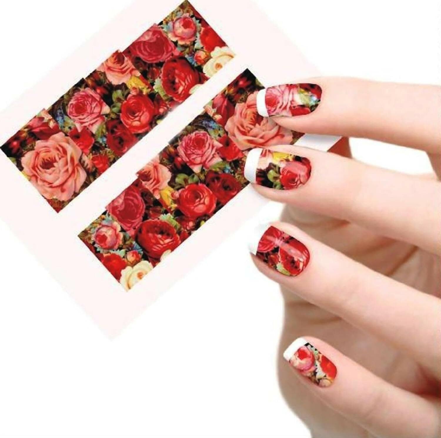 SENECIO Multicolor Rose Bunch Floral Full Wraps Nail Art Manicure Decals Water Transfer (Stickers 2 Sheets) - HalfPe