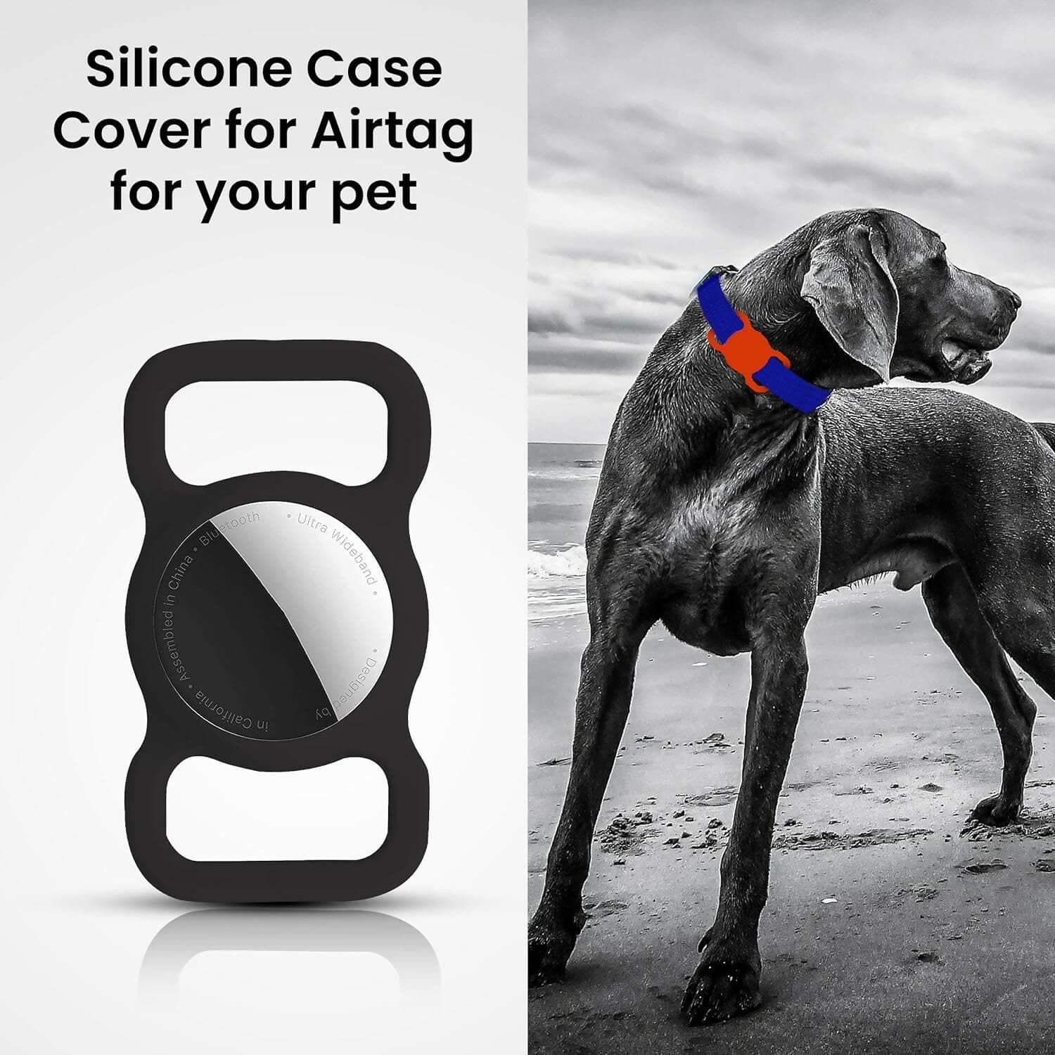 Squif Pack of 2 Airtag Cases for Pets, Dogs Airtag Case Cover with Pet Collar Protective Silicone Case with Collar Compatible with Airtag (Black,Blue) - HalfPe