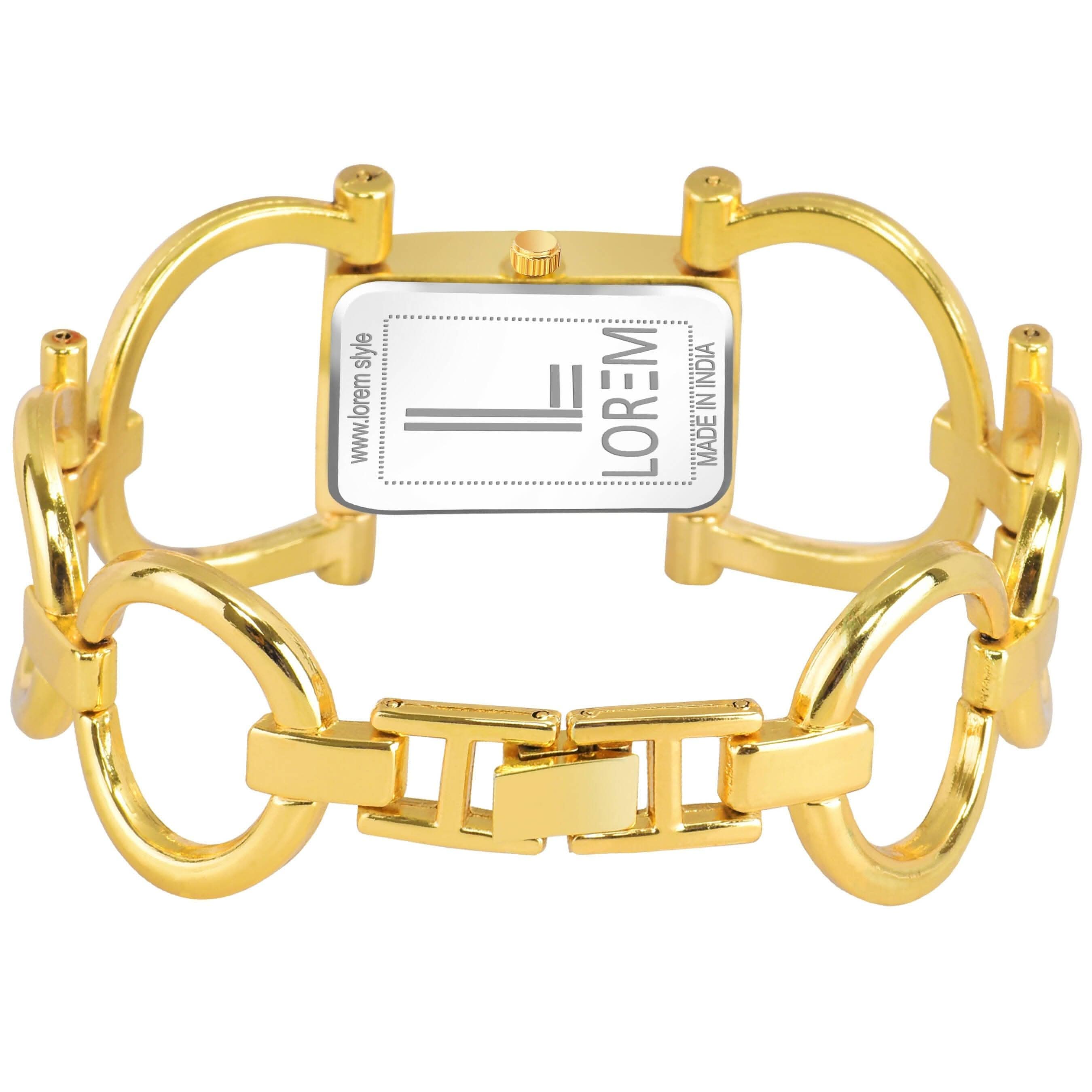 LOREM Gold Trending Square Braclet Analog Watch For Women LR294 - HalfPe