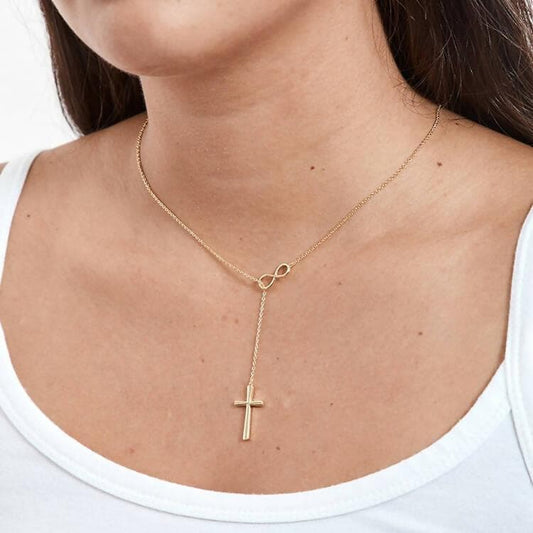 Pinapes Double Infinity Cross Necklace | Fashion Necklace for Women and Girls | Sterling Silver Layered Chain Necklace for Women - HalfPe