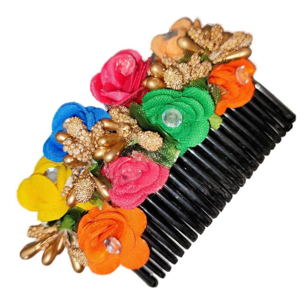 SENECIO Beautiful Mix N Match Colorful Bridal Tiara Floral Black Comb Head Crown Piece (pack of 2) - HalfPe