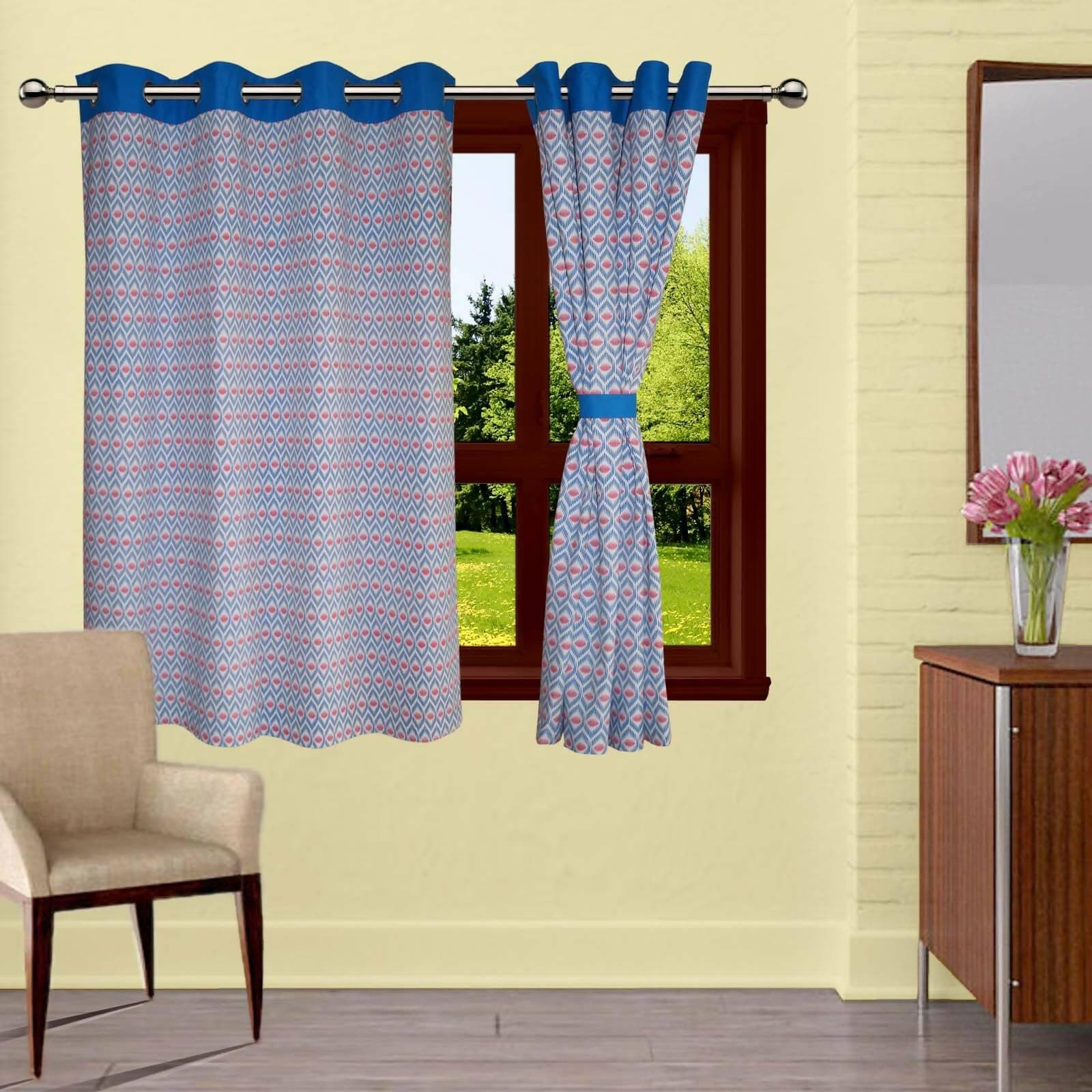 Lushomes Window Curtain, Cotton Diamond Printed Cotton Curtains for Living Room/Home with 8 Eyelets & Printed Tiebacks for Window (54x60 Inches) - HalfPe