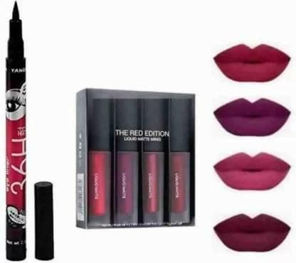Bingeable Long-Lasting Sketch Liquid Smudgproof Black 36 Hrs Eyeliner& Red Edition Liquid Lipstick - HalfPe