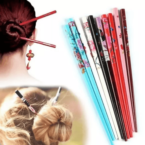 SENECIO Wooden Printed Flower Hair Pin Juda Stick Combo(Multicolour Pack of 10) - HalfPe