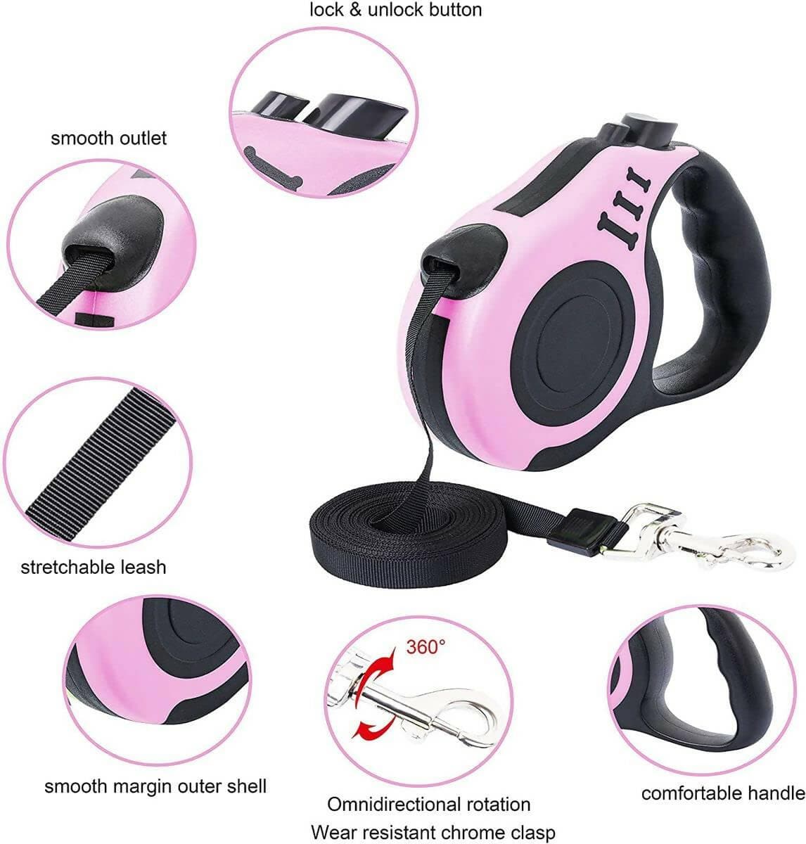 PetGains PGGGX 3M Retractable Leash Automatic Flexible Pet Dog Leash (Pink) - HalfPe