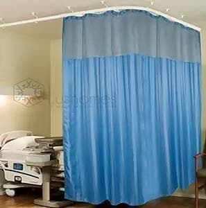 Hospital Partition Curtains, Clinic Curtains Size 8 FT W x 7 ft H, Channel Curtains with Net Fabric, 100% polyester 16 Rustfree Metal Eyelets 16 Plastic Hook, Dark Green Zig Zag, (8x7 FT) - HalfPe