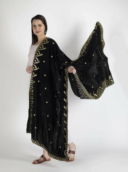 Embroidered Velvet Shawl Dupatta(Black) - HalfPe