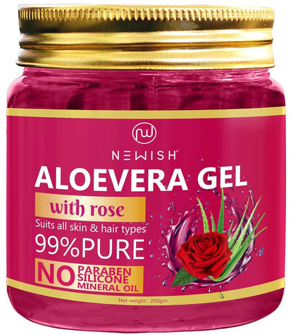 NEWISH Aloe Vera Gel With Natural Rose Fragrance For Hair And Face Massage Gel (200 GM) - HalfPe