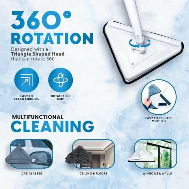 orzel Rotatable Adjustable Cleaning Mop, Reusable Quick Dry Mop, Triangle Microfiber Cleaning Mop, Stainless Steel Handle Mop, Wet and Dry Spin Mop for Floor Wall Ceiling Window - HalfPe