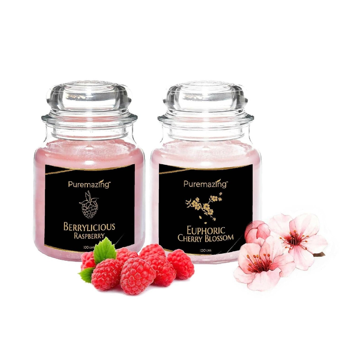 Puremazing Scented Soy Wax Candle Cherry Blossom & Raspberry Fragrance for Aromatherapy, Home Décor, Gift Set Votive jar with Certified Fragrance Burn Time-Up to 30 Hours(PACK OF 2) - HalfPe