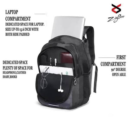 Laptop Backpack Multiple Pockets Padded Shoulder Straps Premium Fabric (Black)  - HalfPe