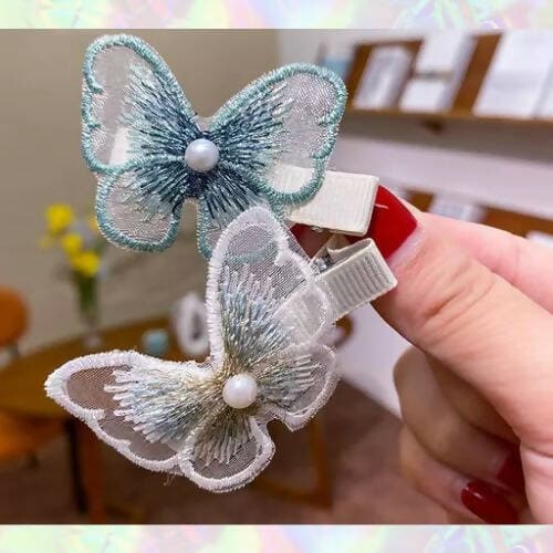 SENECIO 2pc Fabric Emboidered Butterfly Hairgrip | Korean Hair clips (pack of 2) - HalfPe