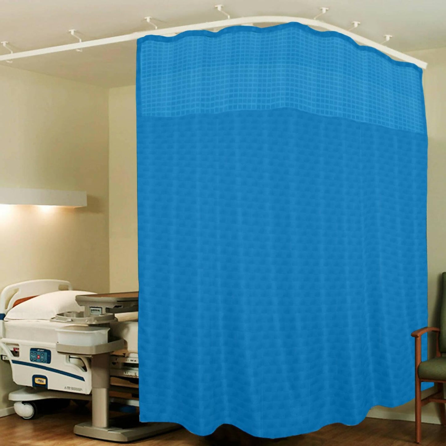 Hospital Partition Channel Curtains with Net Fabric, 100% polyester 20 Rustfree Metal Eyelets 20 Plastic Hook Box Design (10x7 FT) - HalfPe