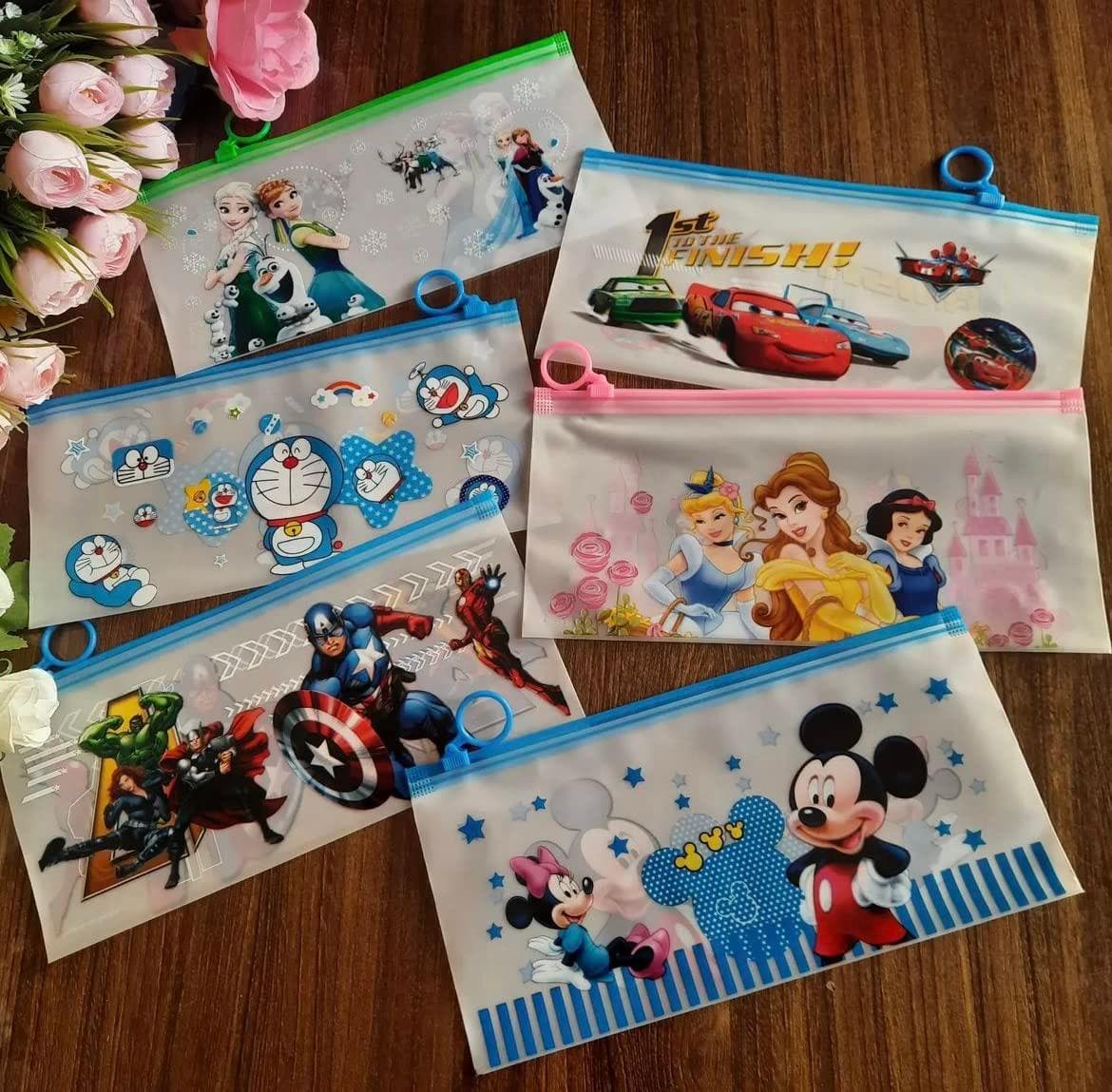 Cartoon zipper folder pouches for kids with stationary set (pack of 6) - halfpeapp