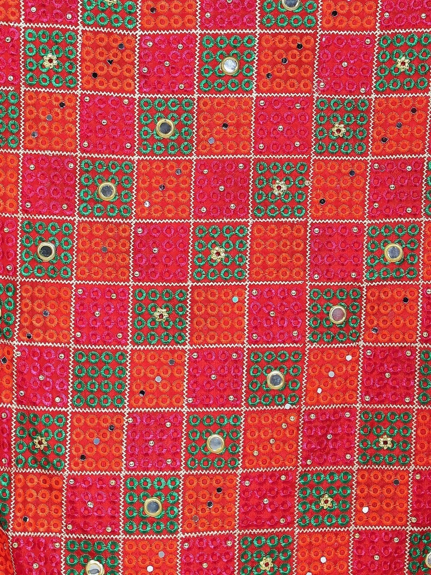 Multicolour Phulkari Dupatta with mirror work (Magenta Green Orange) - HalfPe