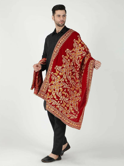 Moda Chales Men's Velvet Shawl (Red) - HalfPe