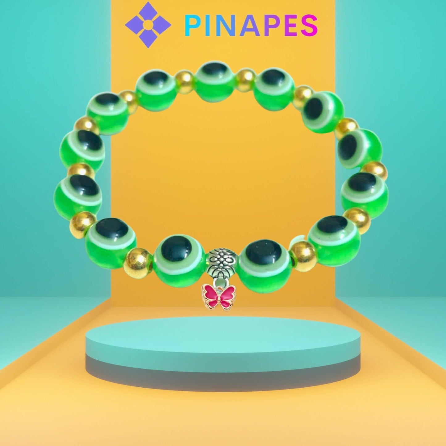 Pinapes Stylish Evil Eye Bracelet pink butterfly (Light green, pack of 2) - HalfPe