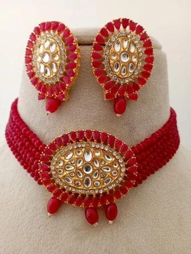 Chokar kundan necklace with earrings - halfpeapp