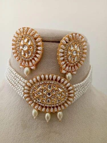 Chokar kundan necklace with earrings - halfpeapp