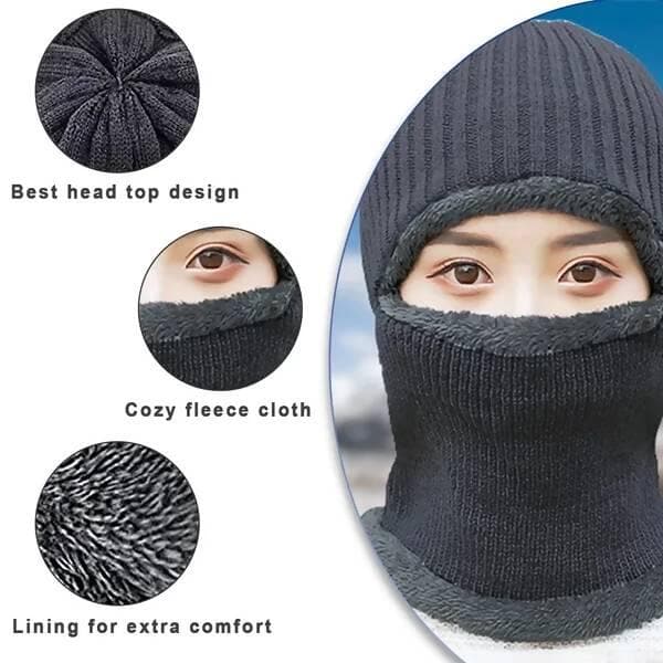 Men & Women's Knitted Woolen Balaclava Monkey Cap With Fur - HalfPe