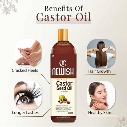 Newish Premium Castor Oil for Hair Growth, Skin and Eyebrow (200 ML) - HalfPe