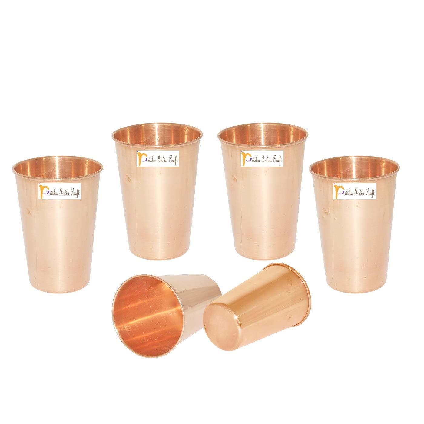 Copper glass ayurvedic drinkware tumbler (set of 6x400ml) | PRISHA INDIA CRAFT - halfpeapp