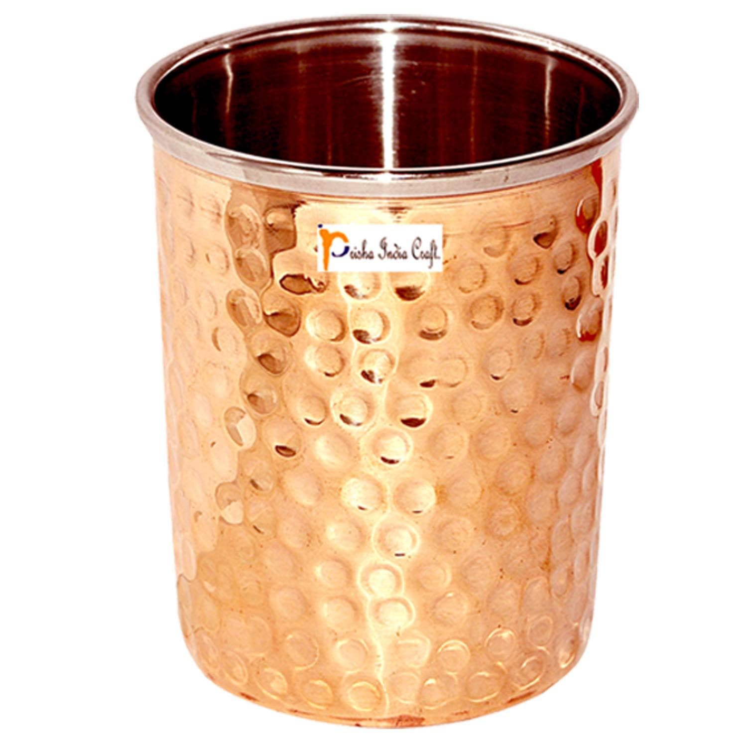 Copper glass hammered design water glass tumbler (set of 6x300ml) | PRISHA INDIA CRAFT - halfpeapp