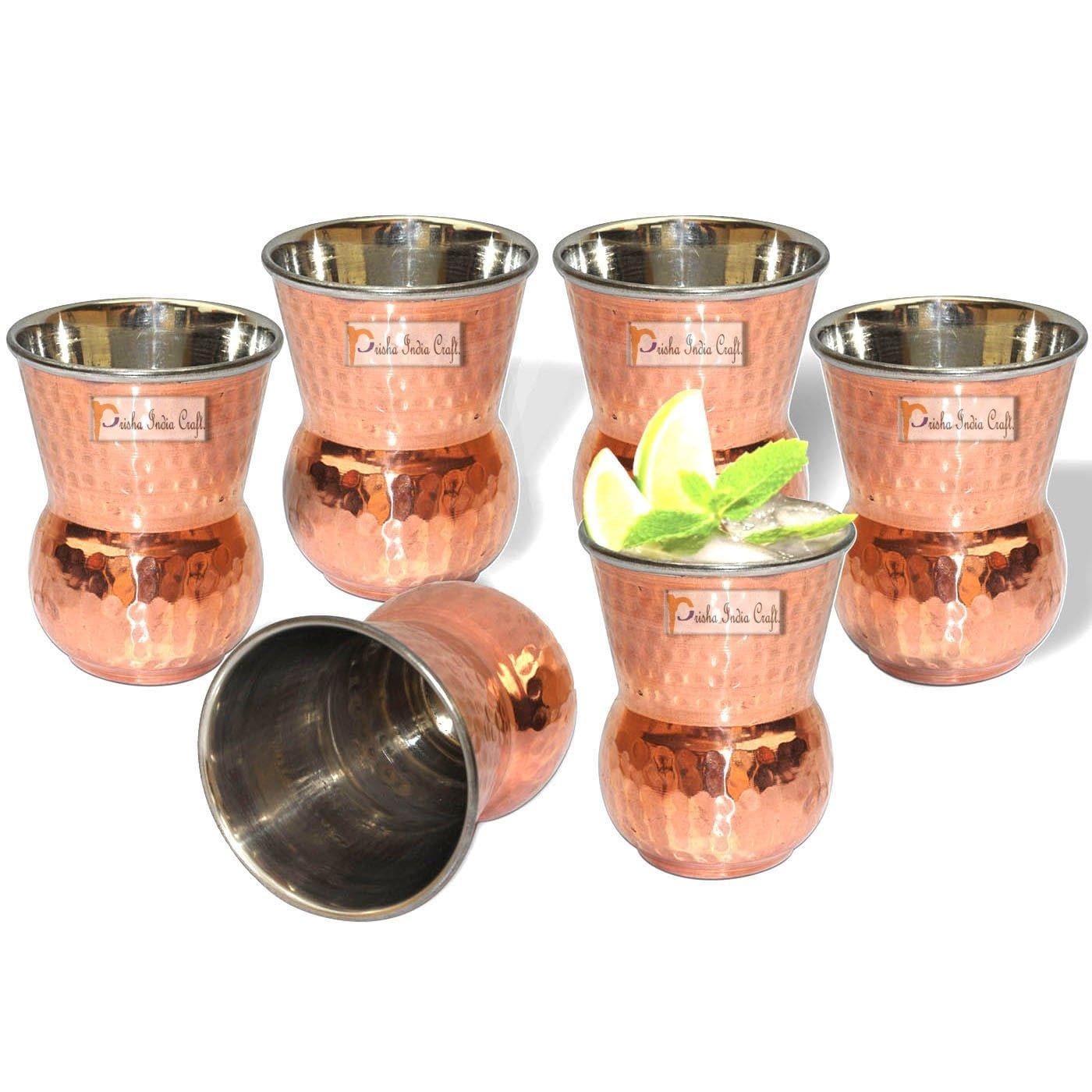 Copper muglai matka glass (capacity 270ml set of 6) | PRISHA INDIA CRAFT - halfpeapp