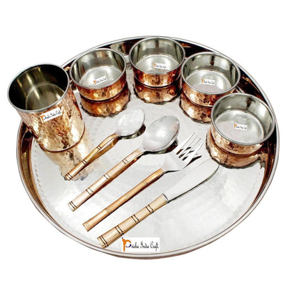 Copper traditional thali set,dinner plate,bowls,fork,knife,glass spoon and serving spoon, thali 13inch | PRISHA INDIA CRAFT - halfpeapp