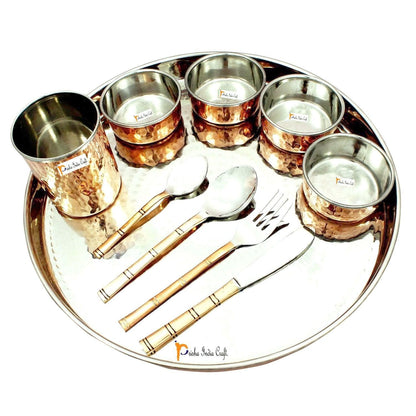 Copper traditional thali set,dinner plate,bowls,fork,knife,glass spoon and serving spoon, thali 13inch | PRISHA INDIA CRAFT - halfpeapp