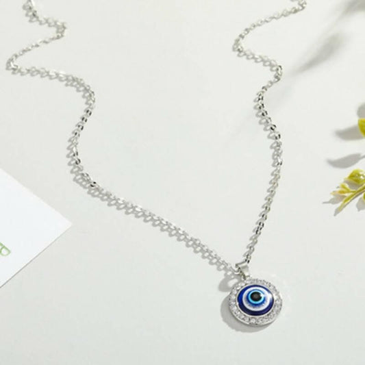 Pinapes Silver-Plated Evil Eye Sea Green Pendant Necklace for Women’s & Girls - HalfPe