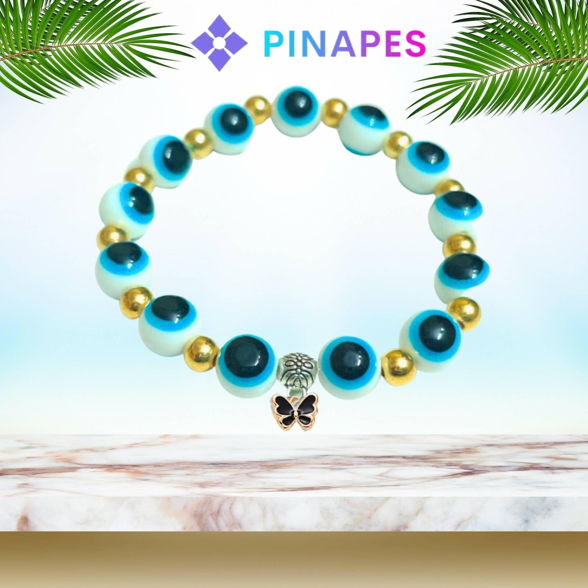 Pinapes Stunning Beaded Bracelet with Butterfly Pendent (White) - HalfPe