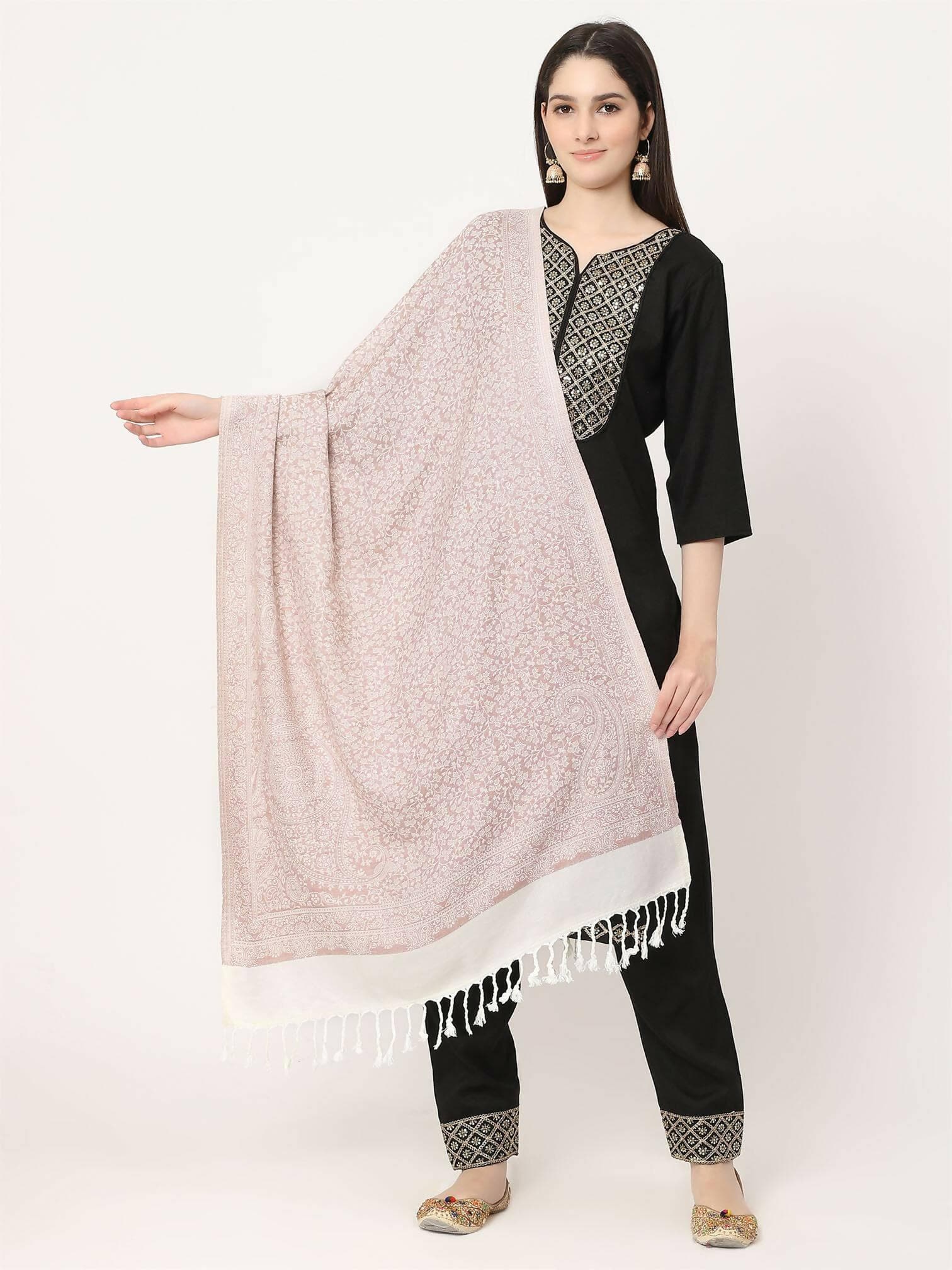 White Paisley Pattern Viscose Stole for women - HalfPe