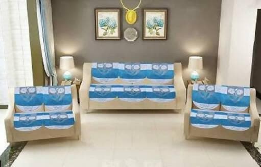 Home Style Cotton Sofa Cover(Sky Blue) - HalfPe