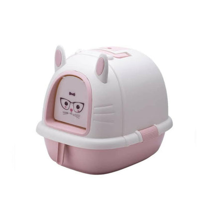 PetGains PGXB DIY Fully Enclosed Litter Box Deodorant Anti-Stink Cat Toilet (Pink & White) - HalfPe